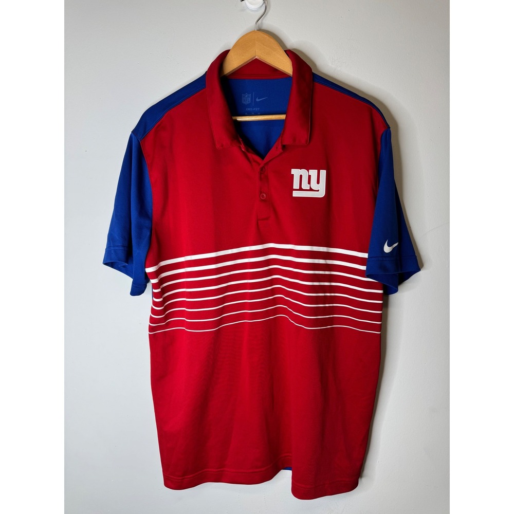 Nike NFL New York Giants Dri-FIT Polo Shirt Mens XL Red Blue Striped NKMJ-073K